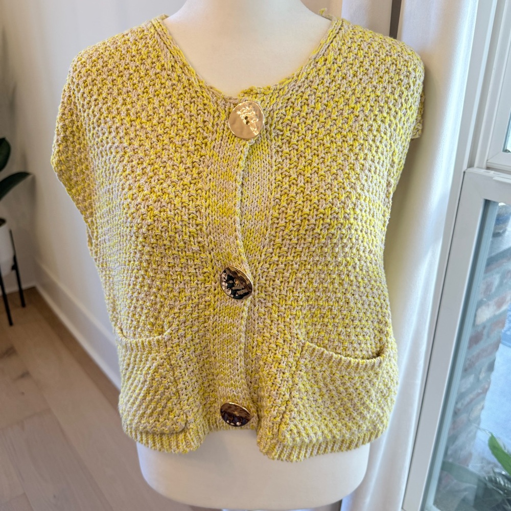 Chic Yellow Knit Cardigan with Button Accents